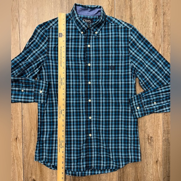 Chaps Ralph Lauren Shirt Mens Small Long Sleeve Plaid Button Down Turquoise Blue - Picture 3 of 8